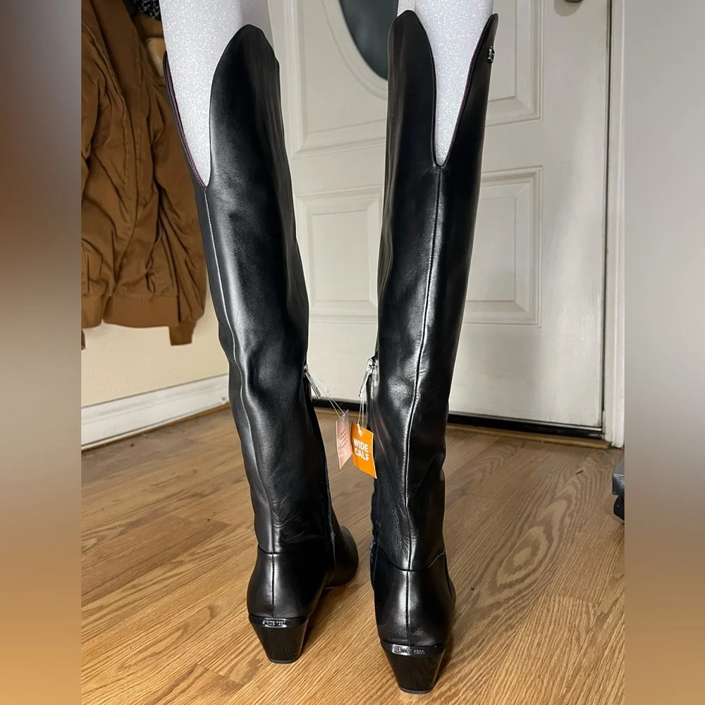Frank Sarto Knee High Black Leather Boots Size 10 NWT
